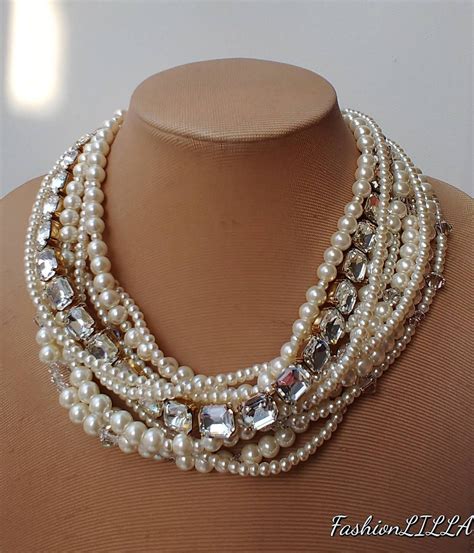 Swarovski Crystal Necklace Pearl Necklacewedding Etsy Swarovski