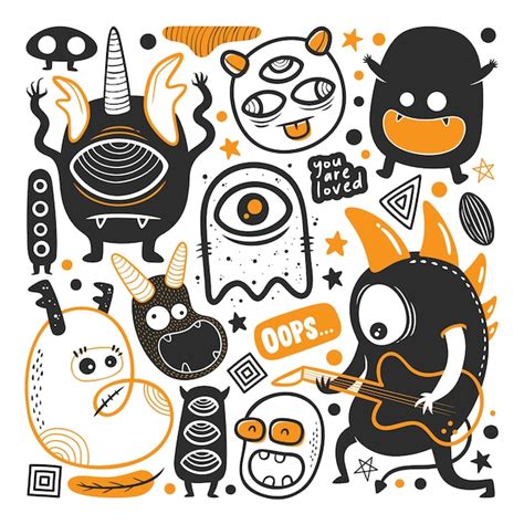 Free Vector Funny Monster Hand Drawn Doodle Vector