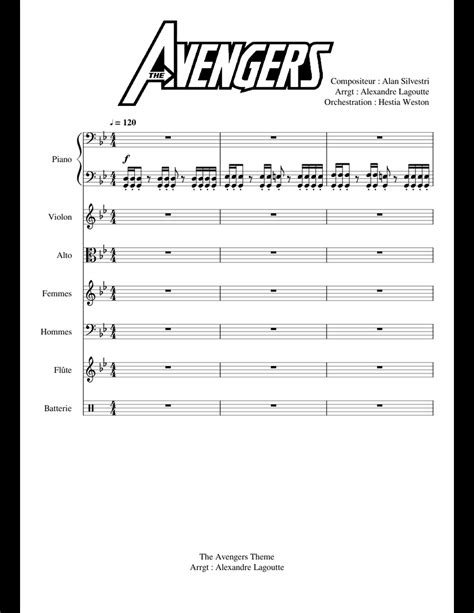 The Avengers Theme Orchestral Sheet Music For Piano Violin Flute