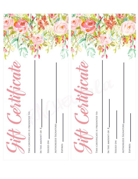 Rose Floral Printable T Certificate Template Photography Etsy