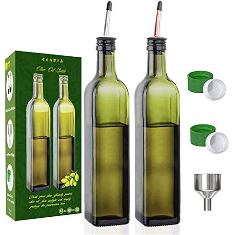 Olive Oil Dispenser Bottle 2 Pack Of 17oz Glass Bottles With Easy