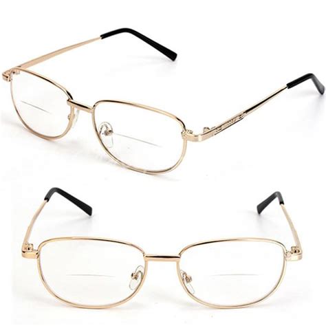 Fashion Bifocal Lens Rimmed Mens Reading Glasses Gold Metal Frame