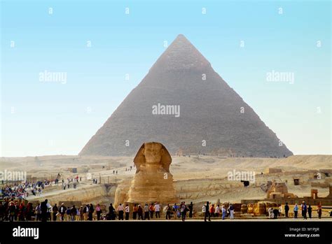 Great Sphinx Of Giza And The Pyramid Of Khafre Egypt Stock Photo Alamy