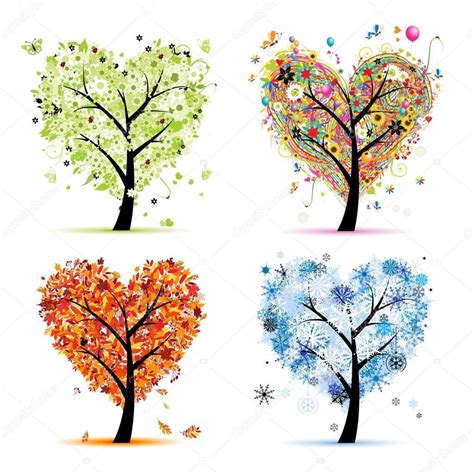 Arbre quatre saisons 2 versions montessori materiels. Télécharger - Quatre saisons - printemps, été, automne, hiver. forme de coeur arbre art pour ...