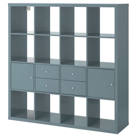 Kallax Shelving Unit With 4 Inserts High Gloss Grey Turquoise 147x147