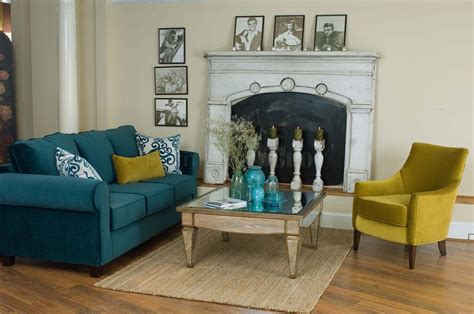 Mustard And Blue Living Room