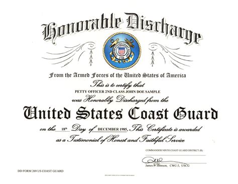 Honorable Discharge Us Coast Guard Military Certificates Medals And