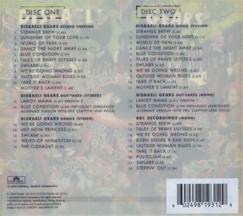Cream Disraeli Gears Deluxe Edition Uk 2 Cd Album Set Double Cd 300753