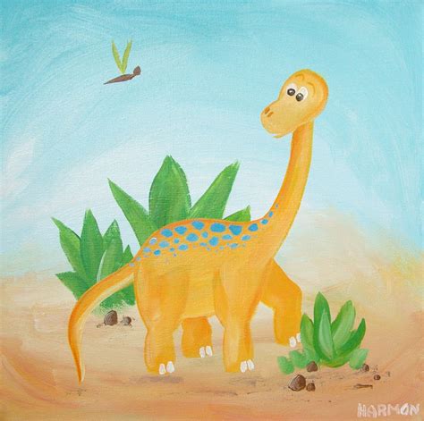 Cartoon animals dinosaur images cartoon dinosaur dinosaur art dinosaur theme party kids clipart baby art art for kids cute. Dinosaur Painting | Kids art projects, Painting, Canvas ...