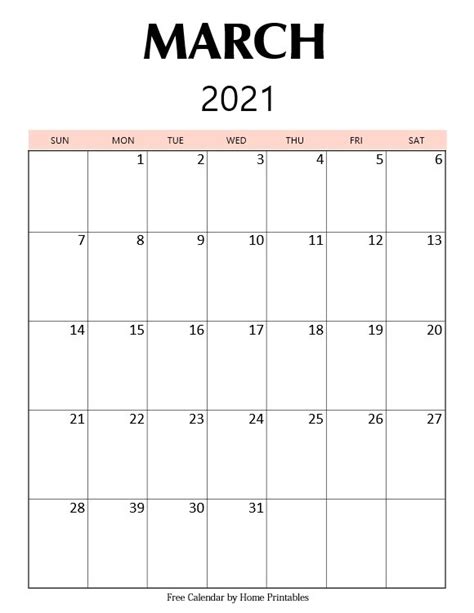Free Printable March 2021 Calendar In Pdf Home Printables