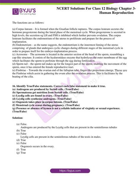 Ncert Solutions For Class 12 Biology Chapter 3 Human Reproduction