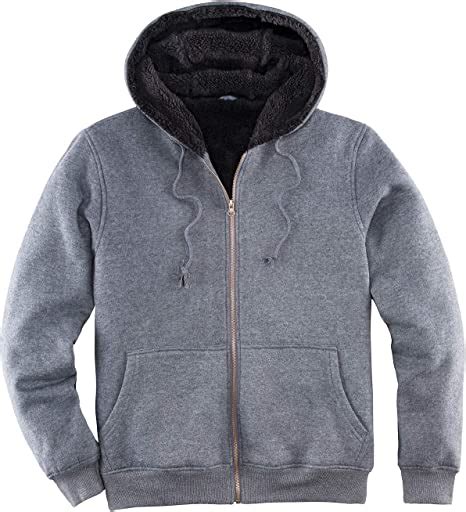 Mens Heavyweight Hooded Fleece Sweatshirt Sherpa Lined Full Zip