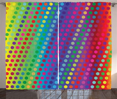 Dots Curtains 2 Panels Set Gradient Rainbow Shades Backdrop With