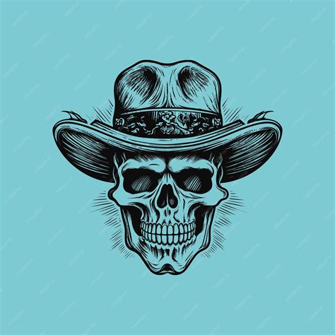 Premium Vector Hand Drawn Black Skull With Hat Vector Illustration