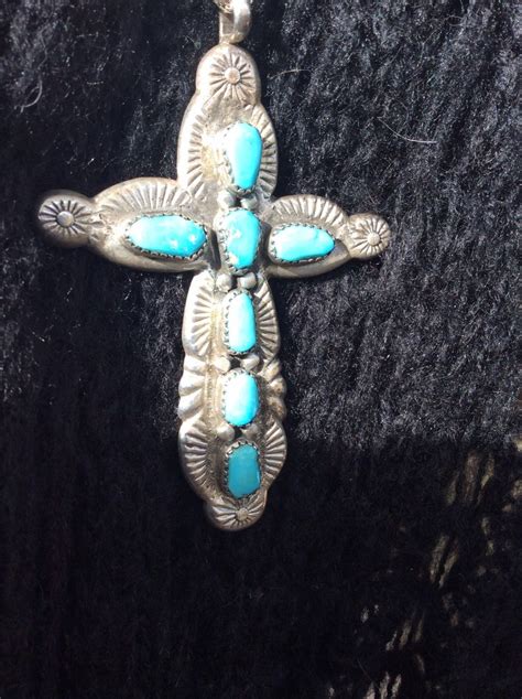 Beautiful Turquoise Sterling Zuni Cross Signed H Iule By Etsy