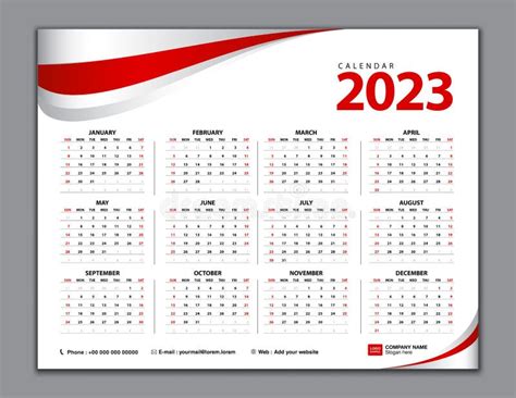 Calendário Anual Para 2023 Ilustração Do Vetor Ilustração De Vetor