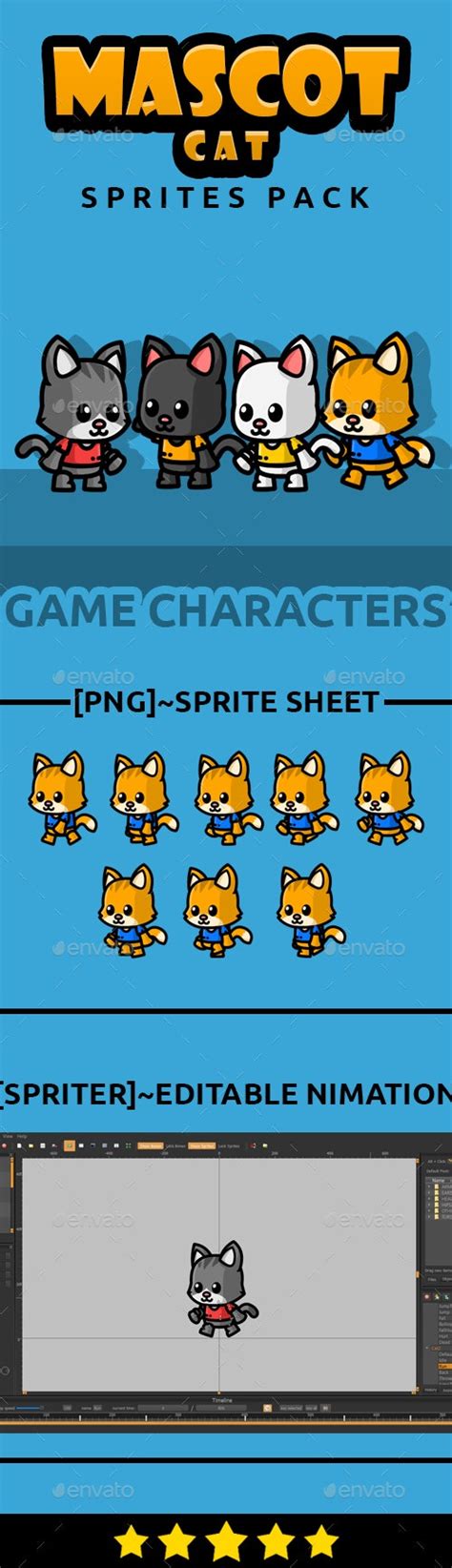Mascot Cat Sprites Pack Game Assets Graphicriver