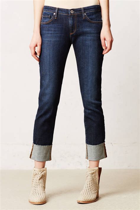 Anthropologie Ag Stevie Cuffed Jeans In Blue Dark Denim Lyst