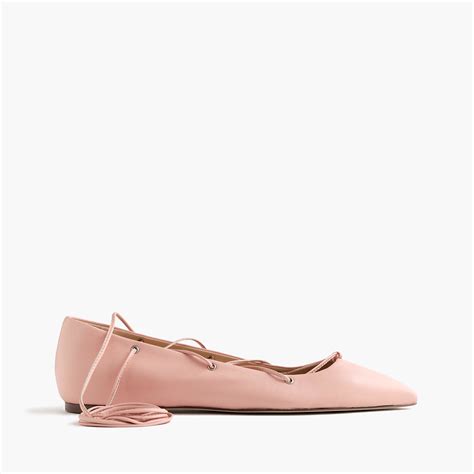 Lyst Jcrew Leather Lace Up Ballet Flats In Natural