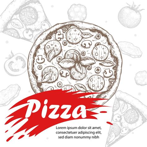 Italian Pizza Design Template Pepperoni Pizza In Hand Drawn Sketch