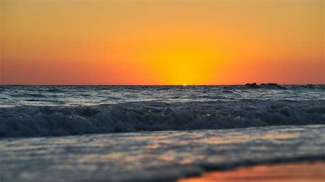 Download Wallpaper 1920x1080 Beach Sea Waves Sunset Horizon Full Hd Hdtv Fhd 1080p Hd