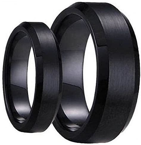Set His And Hers Matching 6mm 8mm Black Brushed Center With Polished