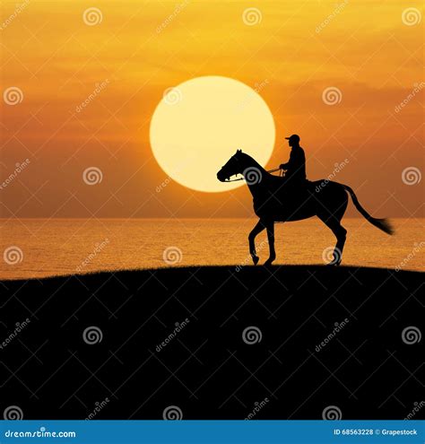 Man Riding Horse Over Sunset Sky Stock Photo Image Of Nature Gallop