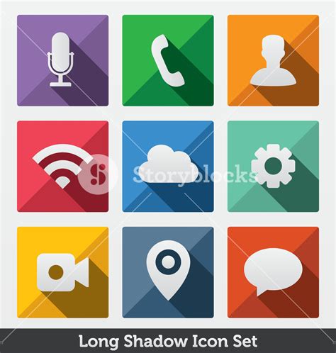 Long Shadow Icon Set Trendy Design Most Popular App Icons Modern