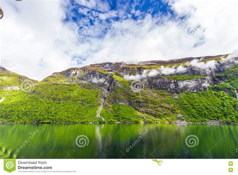 View Of Geirangerfjord Norway Stock Image Image Of Mountains Grass