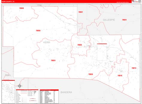Kerr County Tx Zip Code Wall Map Red Line Style By Marketmaps Mapsales