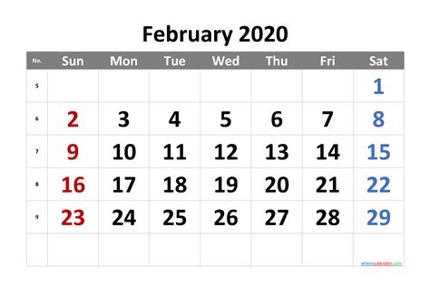 February 2020 Printable Calendar Free Premium