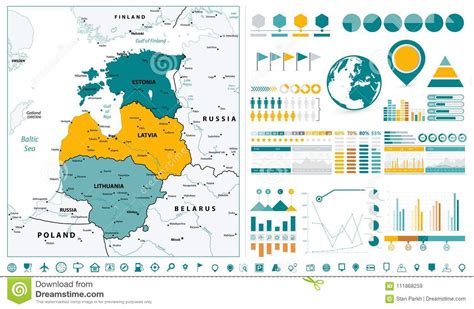 Map Of The Baltic States And Infographics Design Elements On White