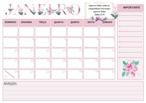 Calendário Mensal Planner Floral 2021