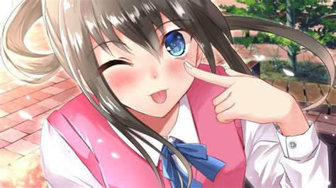 Wallpaper Anime Girl Wink Tongue Blue Eyes Brown Hair