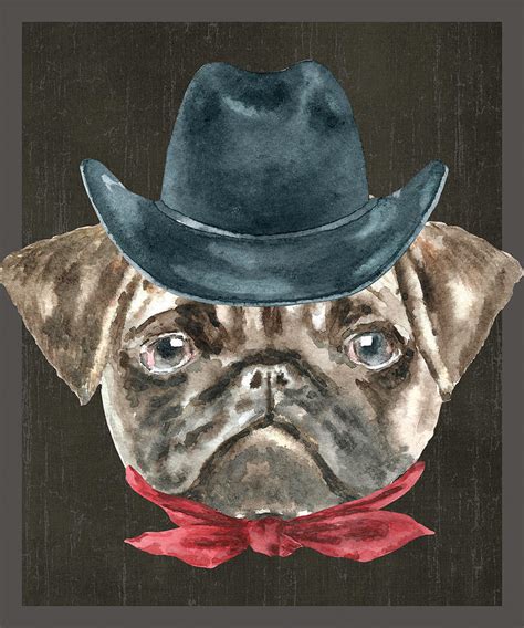 Pug Cowboy Hat Red Collar Dogs In Clothes Digital Art By Trisha Vroom