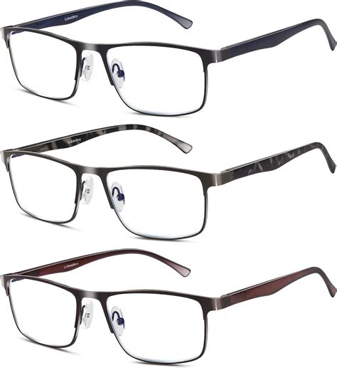 3 Pack Blue Light Blocking Reading Glasses For Men Stylish Metal Frame