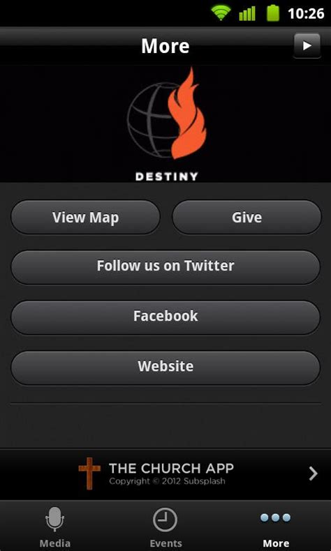 Church center app (package name: Destiny Church - Android Apps on Google Play