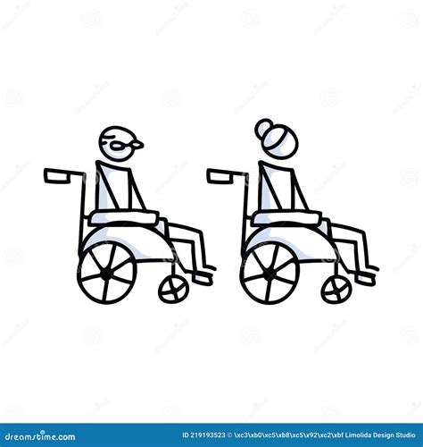 Drawn Stick Figure Of Old Man And Old Woman In Wheelchair Elderly