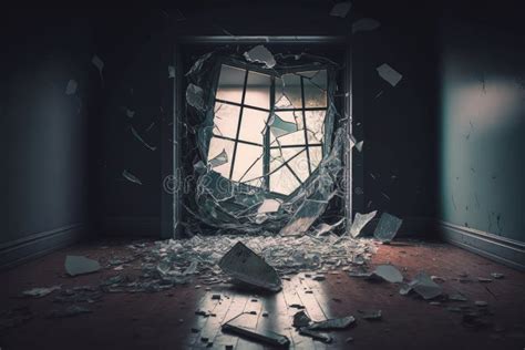 Empty Room With Broken Window And Shards Of Glass On The Floor Stock Illustration Illustration