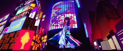 3440x1440 Anime Girl Billboard Neon City 4k 3440x1440