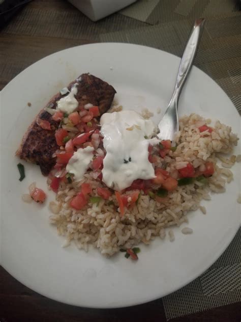 Grilled Fish Brown Rice Pico Sour Cream About 350