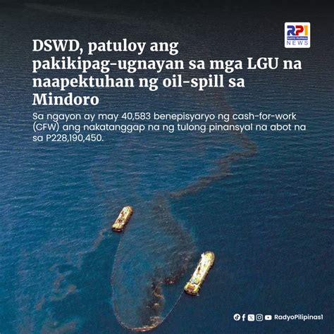 Dswd Patuloy Ang Pakikipag Ugnayan Sa Mga Lgu Na Naapektuhan Ng Oil Spill Sa Mindoro Radyo