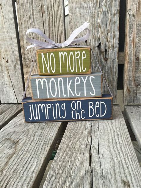 No More Monkeys Jumping On The Bed Nursery Kids Decor Wood Block