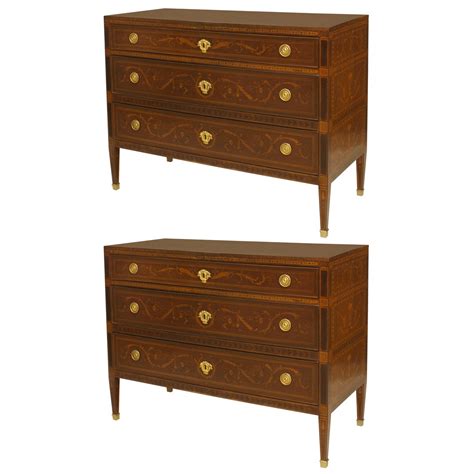 Pair Of 19th Century Italian Walnut Neo Classical Inlaid Commodes At