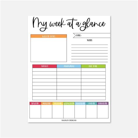 Printable Weekly Planner Template Hadley Designs Images And Photos Finder