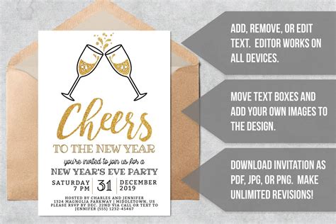 New Year S Eve Invitation Gold Champagne New Year S Etsy
