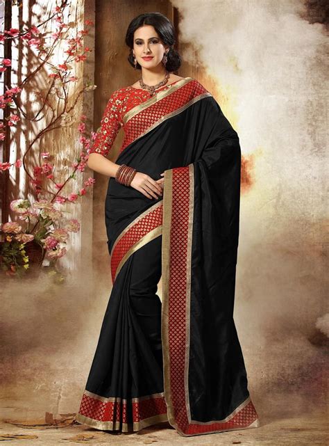 Black Dupion Silk Saree With Embroidered Blouse 85573 Latest Saree Trends Latest Sarees