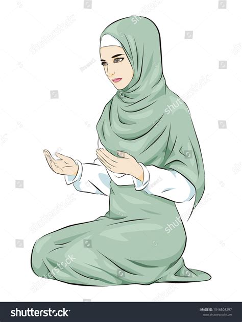 Beautiful Young Muslim Woman Pray Vector Stock Vector Royalty Free
