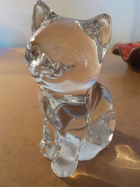 Vintage Clear Glass Cat Paperweight Free Usa Shipping Etsy