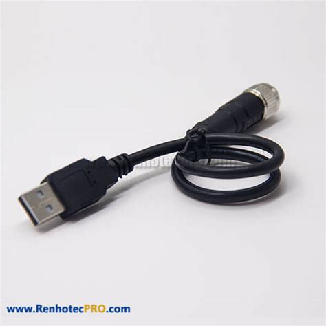 M12 To Usb Cable 17 Pin 180 Degree Female To Usb A Male Assembly